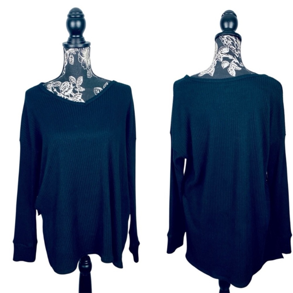 American Eagle Black Soft Tunic Split Hem Sweater… - image 1
